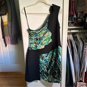 BCBGMaxAzria Black and Green Asymmetrical Dress